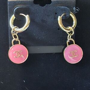Upcycled Chic Gold and Pink Hoop Earrings #57